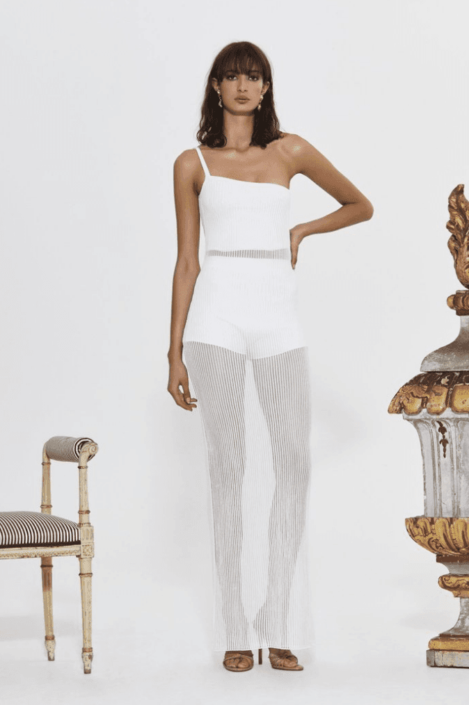 Sir The Label Alexandre One Shoulder Pointelle Knee-length Knit Dress White | AU 8 for rent on The Volte - main image