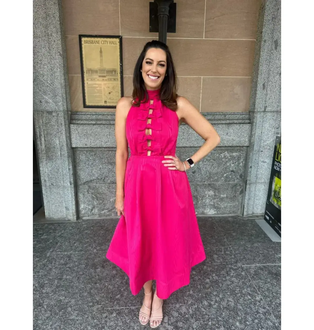 Rebecca Vallance Tahlia Halter Midi Dress Pink Size AU 10 for rent on The Volte - main image