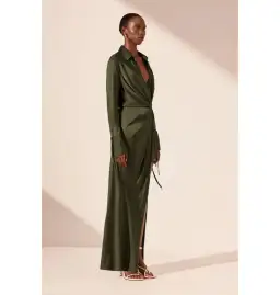 Shona Joy Shae Draped Shirt Maxi Dress Pine Green Size AU 16 for rent on The Volte - image 2