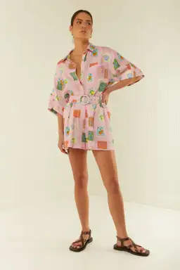 Palm Noosa Mirage Shirt & Rummy Short Set Pink Emblem Size 10