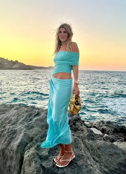 Benni Nico Off Shoulder Maxi Dress in Aquamarine Size 8 for rent on The Volte - main image