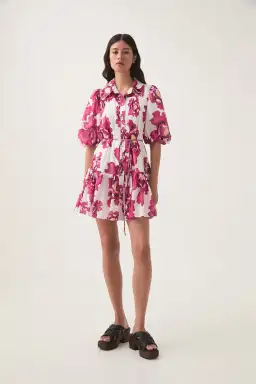 Aje Eliza Smock Mini Dress Boldly Blooming Size 8