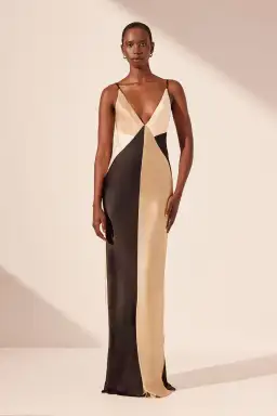 Shona Joy Sofia Contrast Double Strap Maxi Dress in Black/Multi Size 10 for rent on The Volte - image 1
