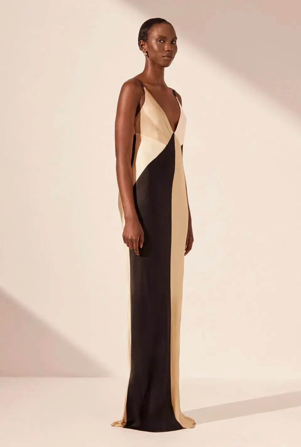 Shona Joy Sofia Contrast Double Strap Maxi Dress in Black/Multi Size 10 for rent on The Volte - main image