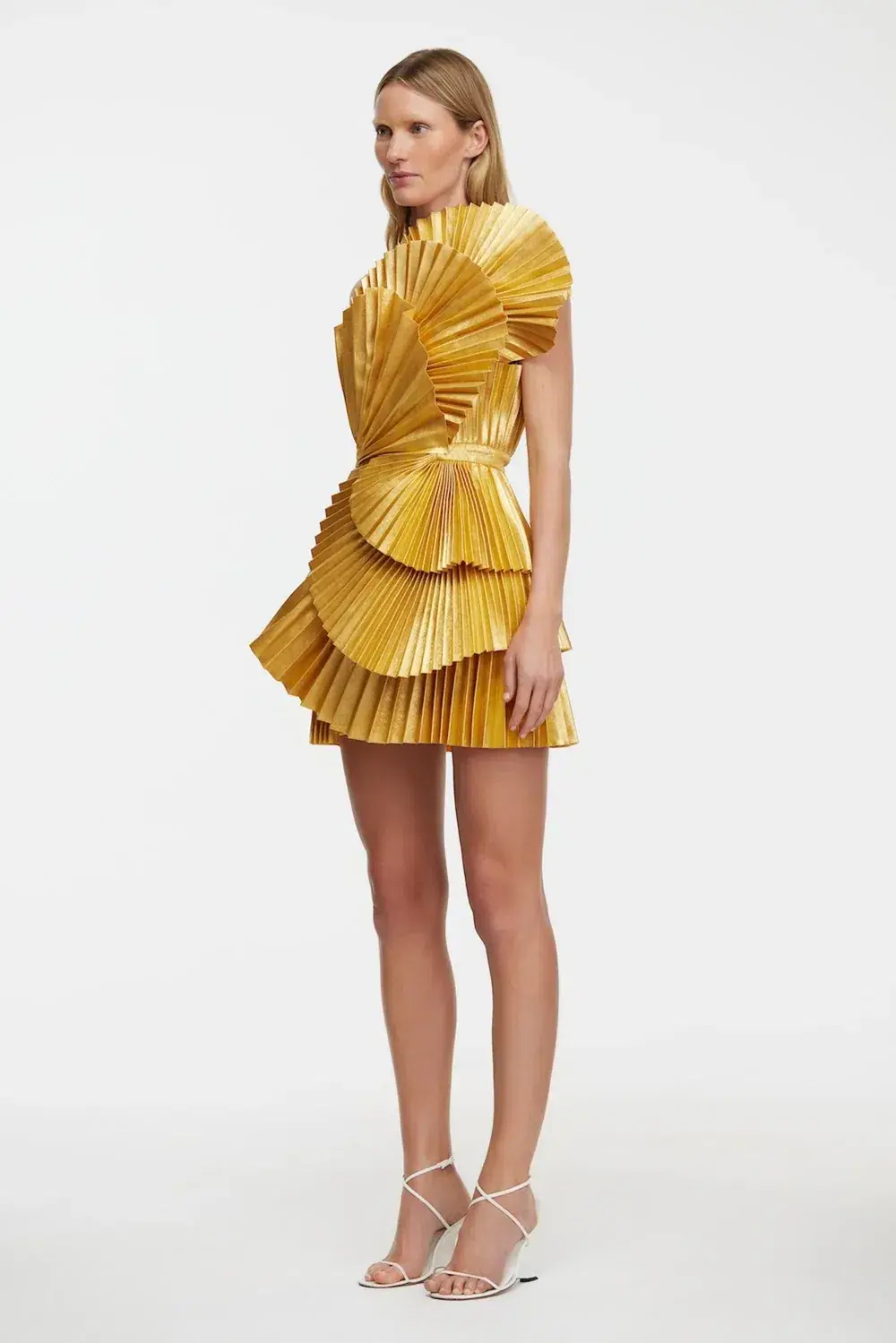 Acler Abbotsford Mini Dress Honey Gold Metalic Size 6 for rent on The Volte - main image