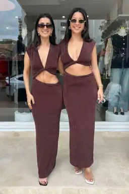 Benni Henri Twist Maxi Dress Chocolate Size XS / AU 6 for rent on The Volte - image 3