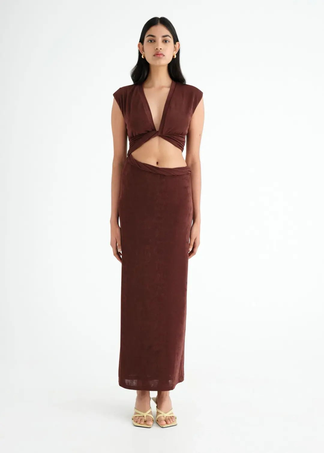 Benni Henri Twist Maxi Dress Chocolate Size XS / AU 6 for rent on The Volte - main image
