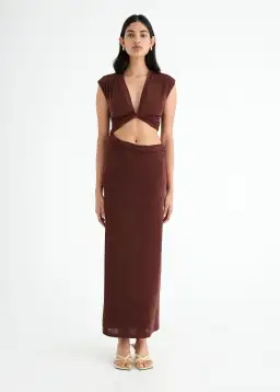 Benni Henri Twist Maxi Dress Chocolate Size XS / AU 6 for rent on The Volte - image 1