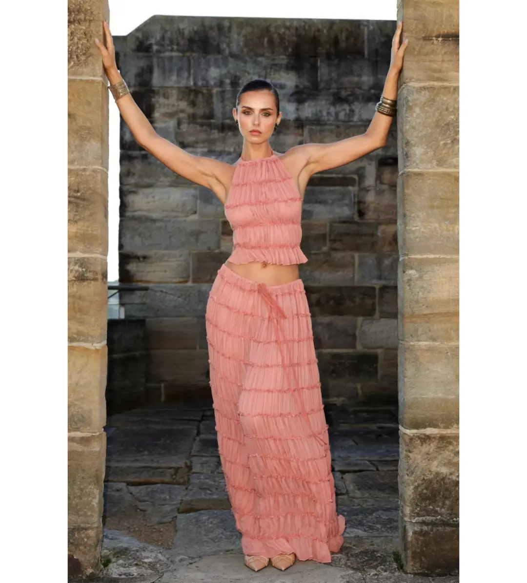 Arcina Ori Juliette Halter and Skirt Set in Peach Size S/Au 6 for rent on The Volte - main image