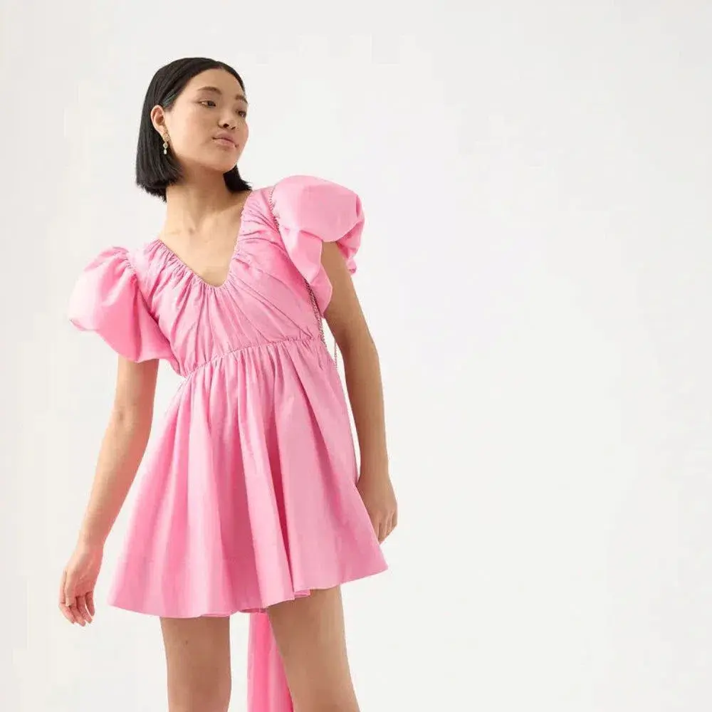 AJE Gretta Bow Back Dress Pink Size 16 for rent on The Volte - main image