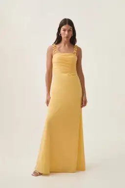 Aje Soulful Pom Pom Midi Dress Soft Yellow Size 14