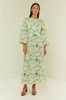 Palm Noosa Melrose Midi Dress Blue Hydrangea Floral Print Size 10