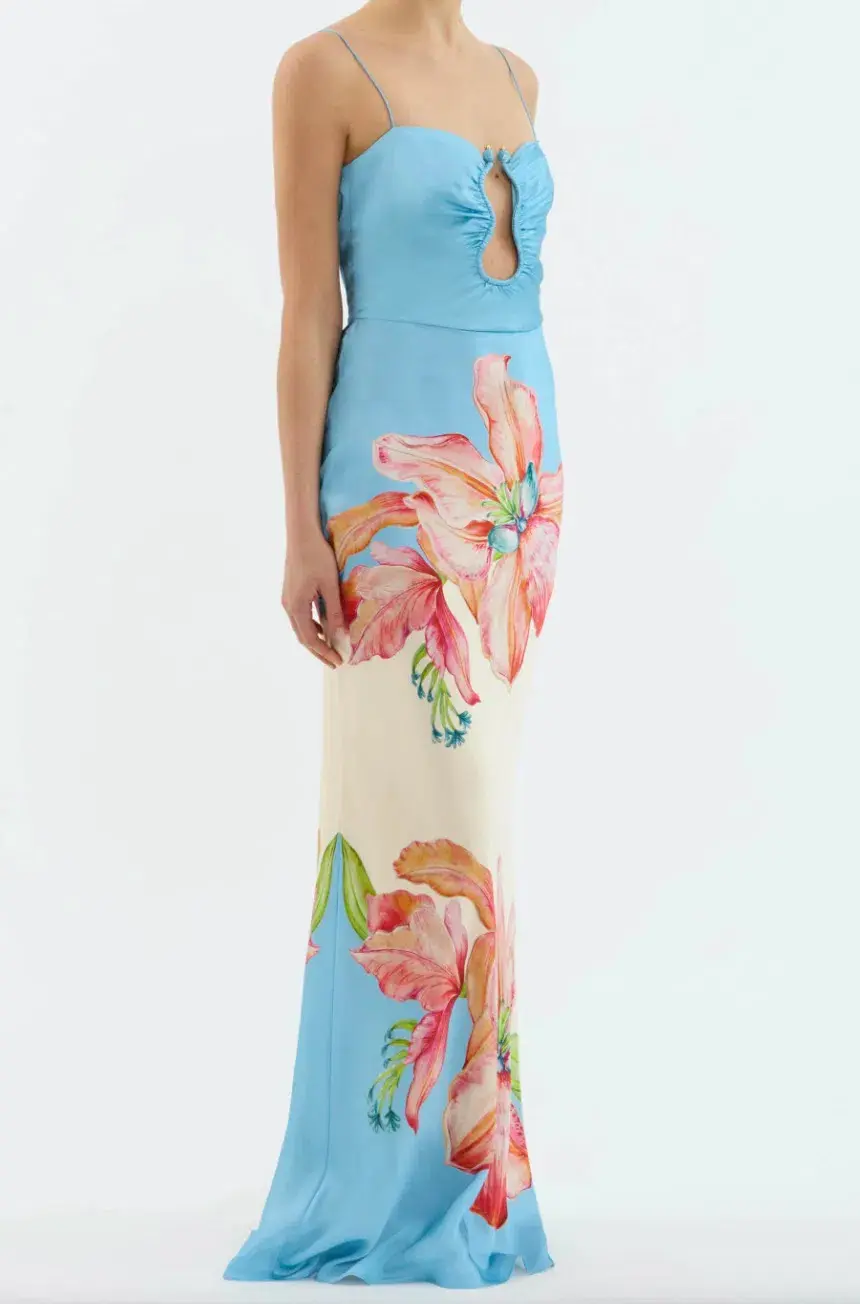 Rebecca Vallance Orchid Oasis Strap Gown Print Size AU 8 for rent on The Volte - main image