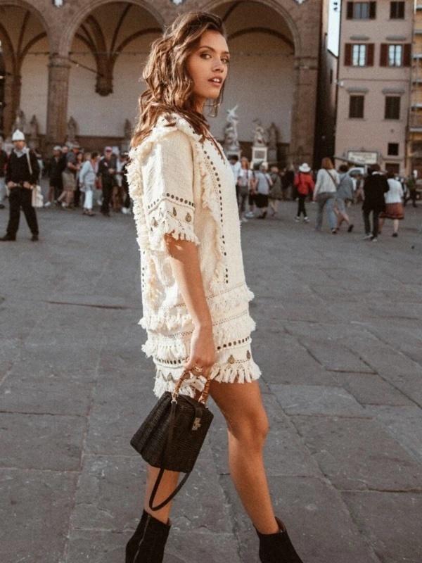 Spell and the Gypsy Alphie Smock Mini Dress Cream Size 6 for rent on The Volte - main image