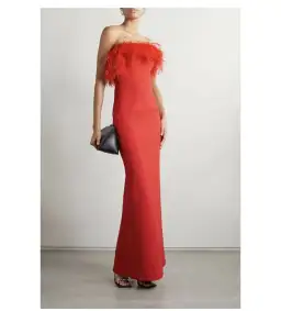 Rebecca Vallance Scarlett Strapless Feather Gown Red Size 6 for rent on The Volte - image 1