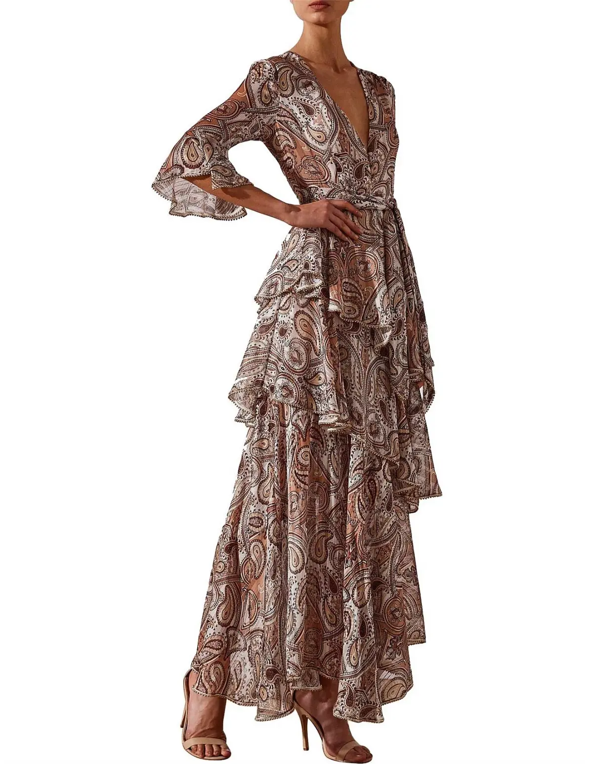Shona Joy Pallenberg Tiered Maxi Dress Print Size 10 - Image 2