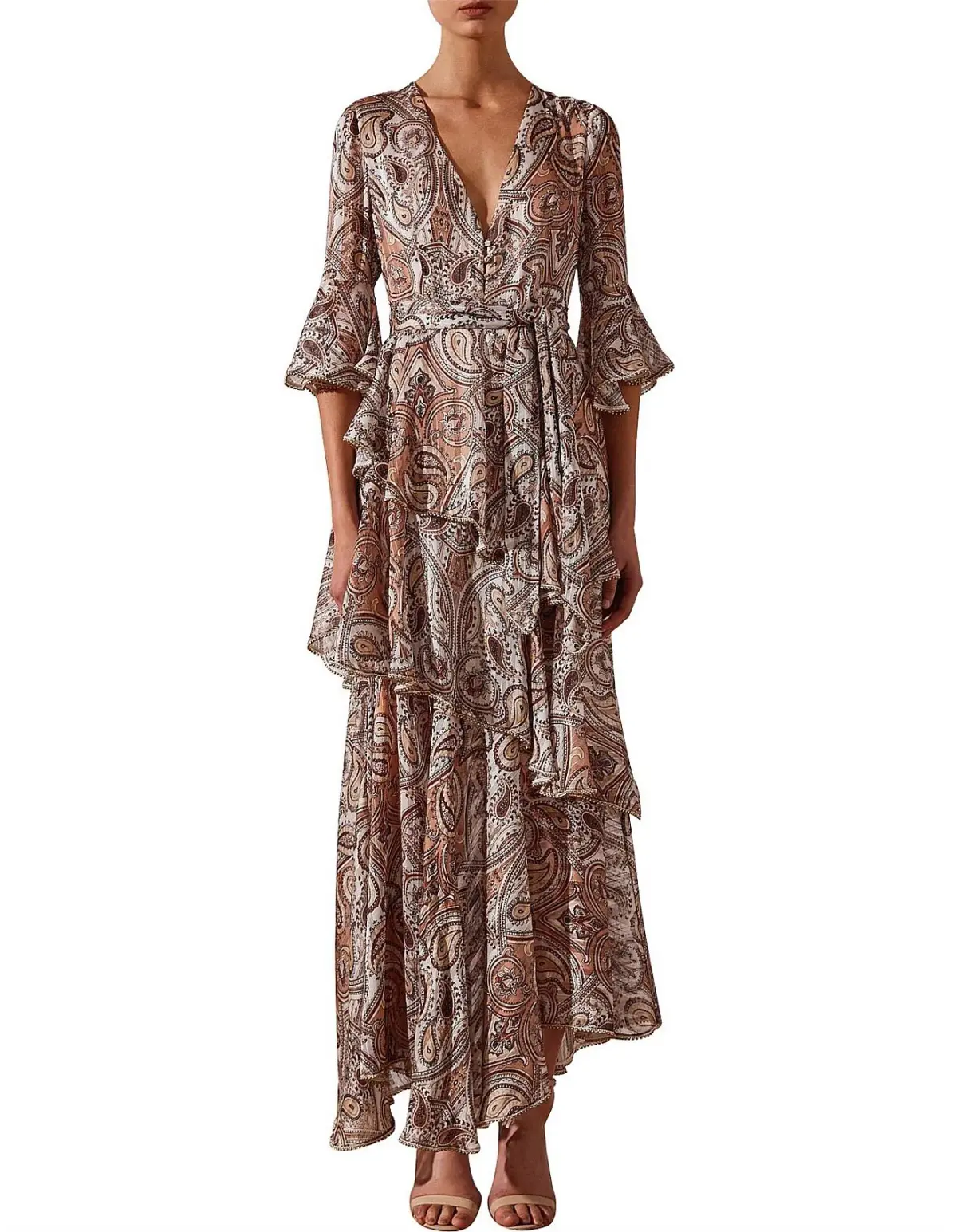 Shona Joy Pallenberg Tiered Maxi Dress Print Size 10 - Image 1