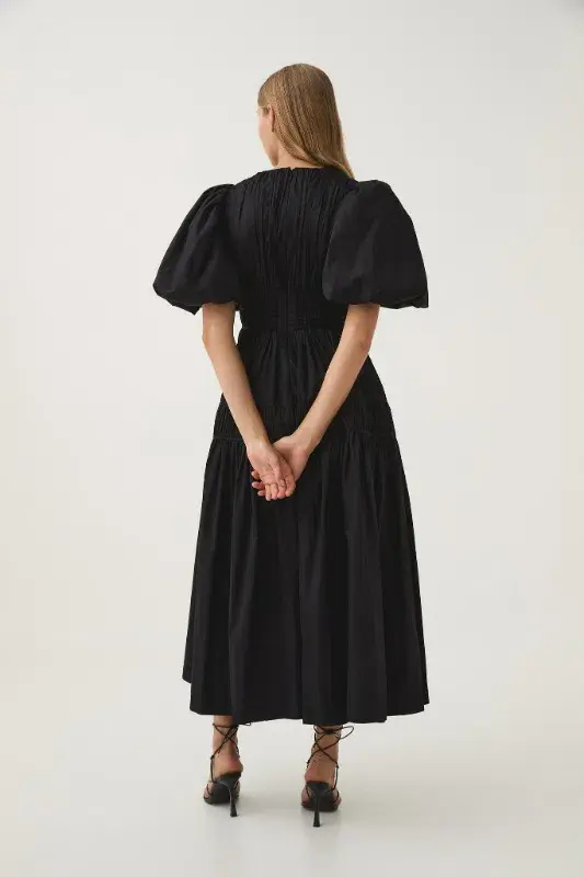 Aje Fallingwater Ruched Midi Dress in Black Size AU 16 for rent on The Volte - main image