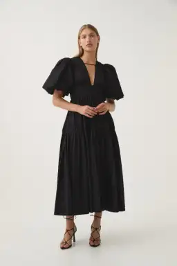 Aje Fallingwater Ruched Midi Dress in Black Size AU 16 for rent on The Volte - image 1