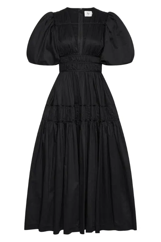 Aje Fallingwater Ruched Midi Dress in Black Size AU 16 for rent on The Volte - main image