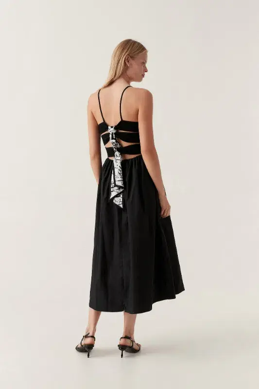 Aje Danica Tie Back Midi Dress Black Size AU 16 for rent on The Volte - main image