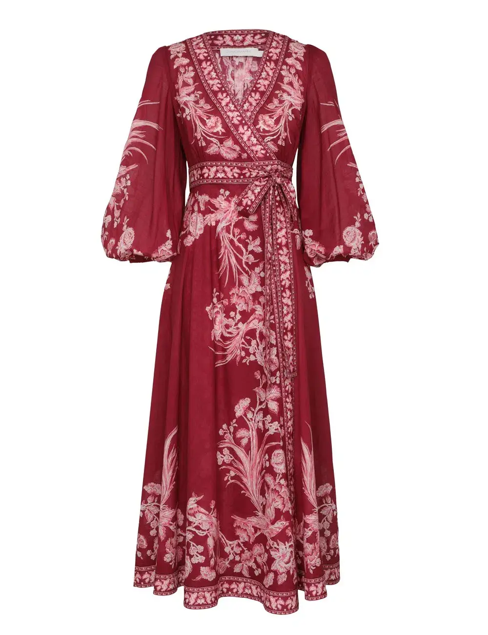 Zimmermann Tiggy Wrap Midi Dress Rhubarb Bird Floral Size 0 / 8 AU for rent on The Volte - main image