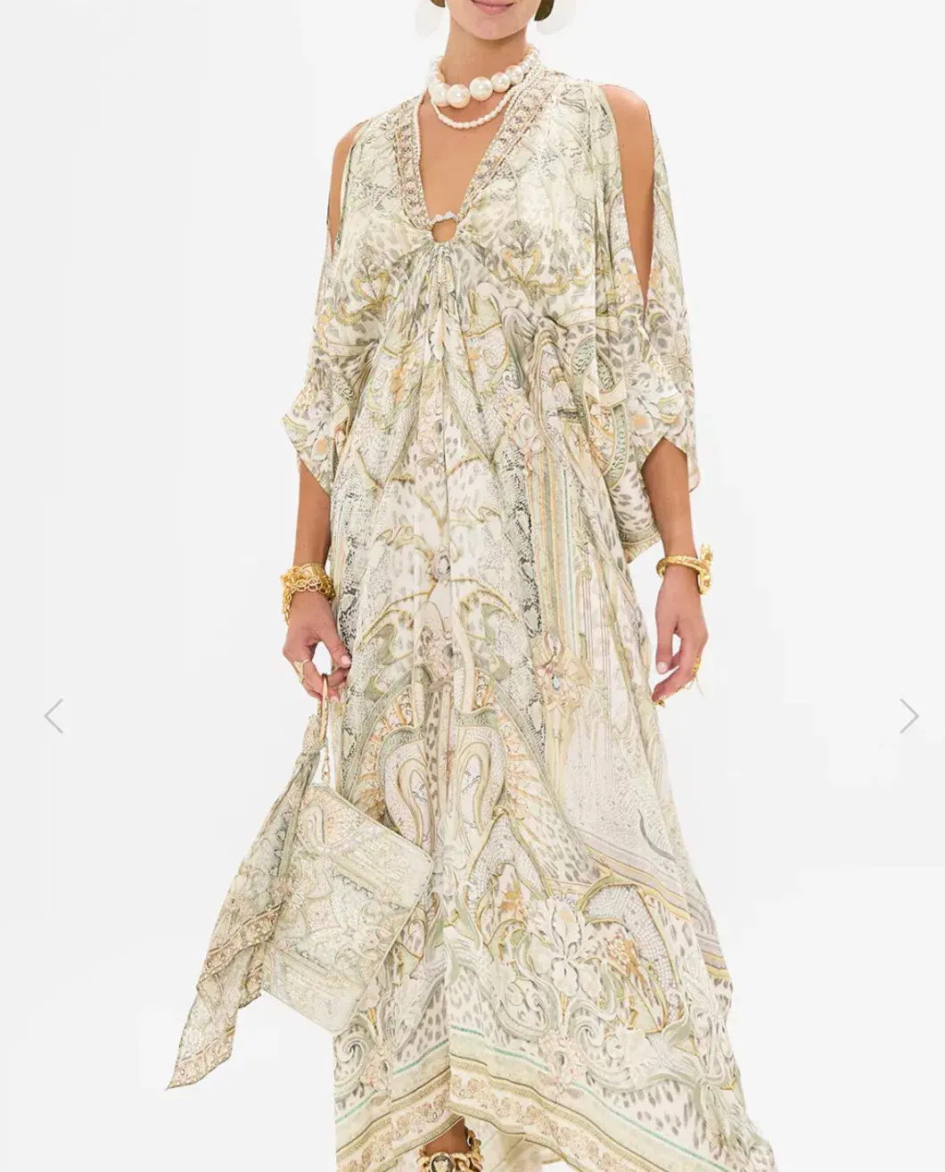 Camilla Ivory Tales Silk Kaftan With Hardware Cream One Size for rent on The Volte - main image