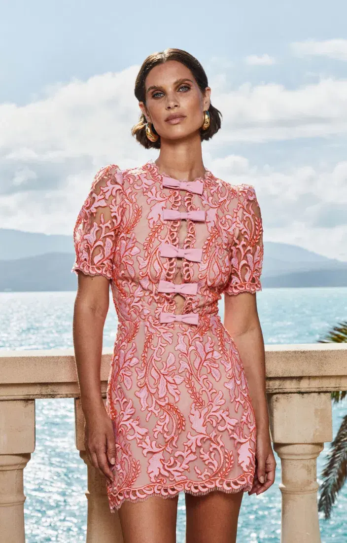 Rebecca Vallance Maribella Bow Mini Dress Pink Size AU 8 - Image 2