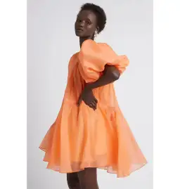 Aje Riviera Asymmetric Braided Puff Sleeve Mini Smock Dress Mandarin Orange Size AU 8 for rent on The Volte - image 2