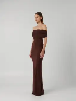 Effie Kats Viela Gown Cocoa Brown Size XS (6 AU) for rent on The Volte - image 1