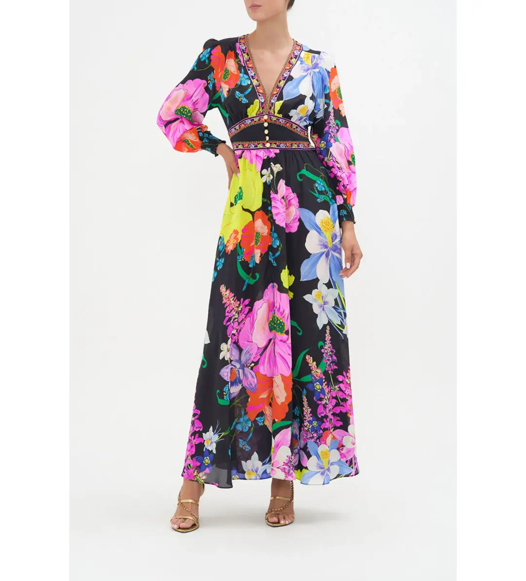 Camilla Button Dress with Shaped Waistband Away With The Fairies Size S/Au 10 for rent on The Volte - main image