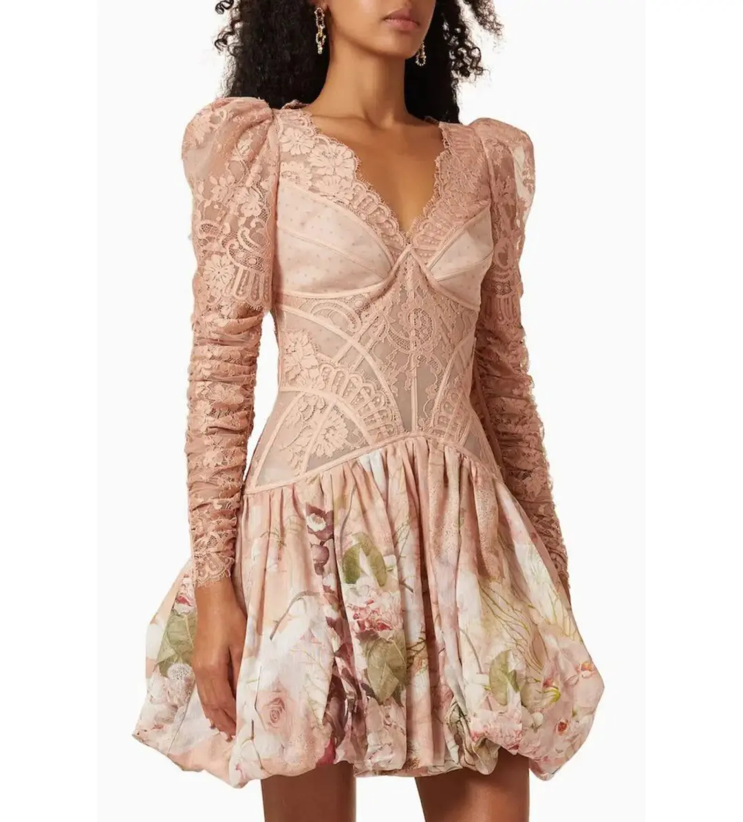 Zimmermann The Dancer Lace Mini Dress in Blush Garden Floral Size 1/Au 8 for rent on The Volte - main image