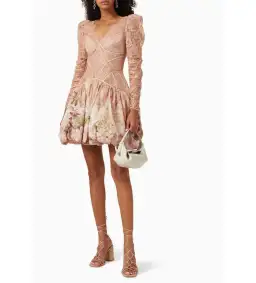 Zimmermann The Dancer Lace Mini Dress in Blush Garden Floral Size 1/Au 8 for rent on The Volte - image 1