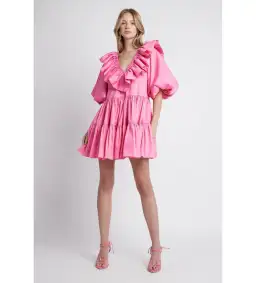 Aje Solstice Dress Ruffle Tiered Smock Dress Pink Size 6 for rent on The Volte - image 1