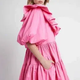 Aje Solstice Dress Ruffle Tiered Smock Dress Pink Size 6 for rent on The Volte - main image