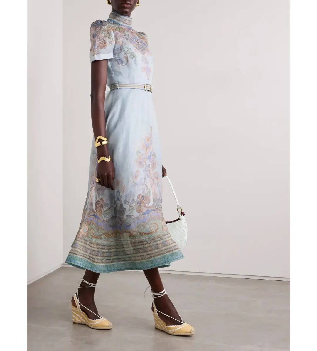 Zimmermann The Eden Belted Midi Dress in Blue Paisley Size 2 /12 for rent on The Volte - main image