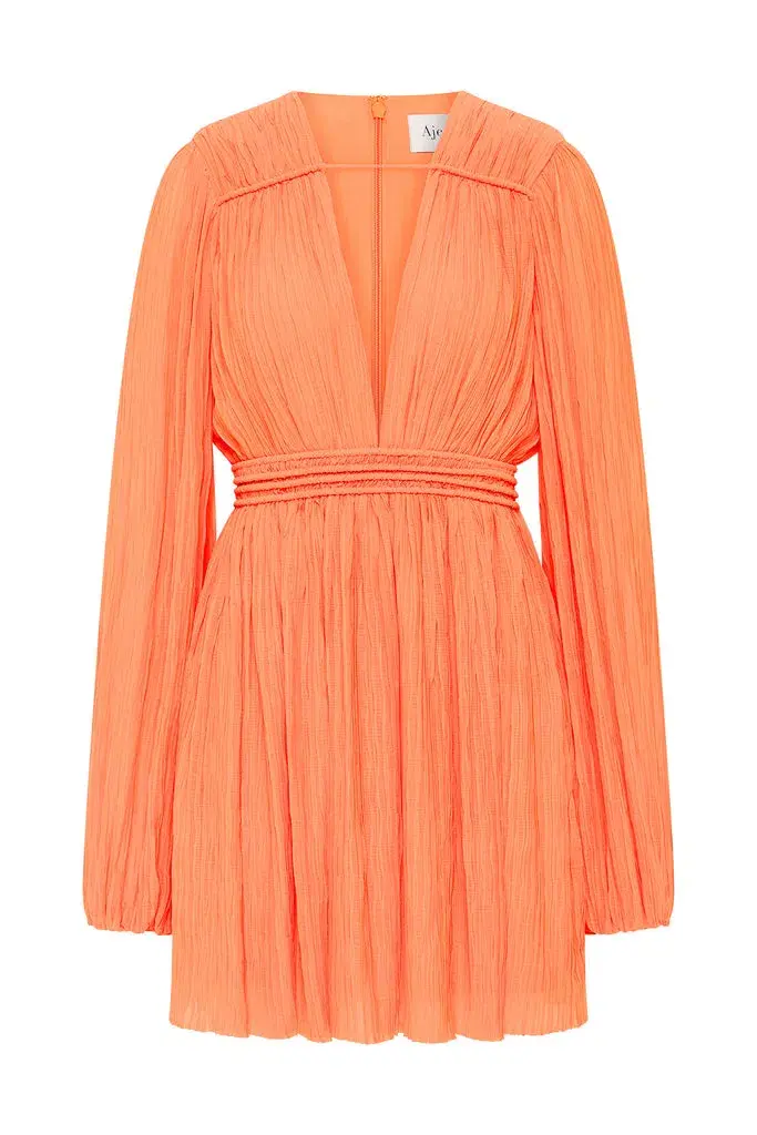 AJE Genevieve Pleated Mini Dress Apricot Size 12 for rent on The Volte - main image