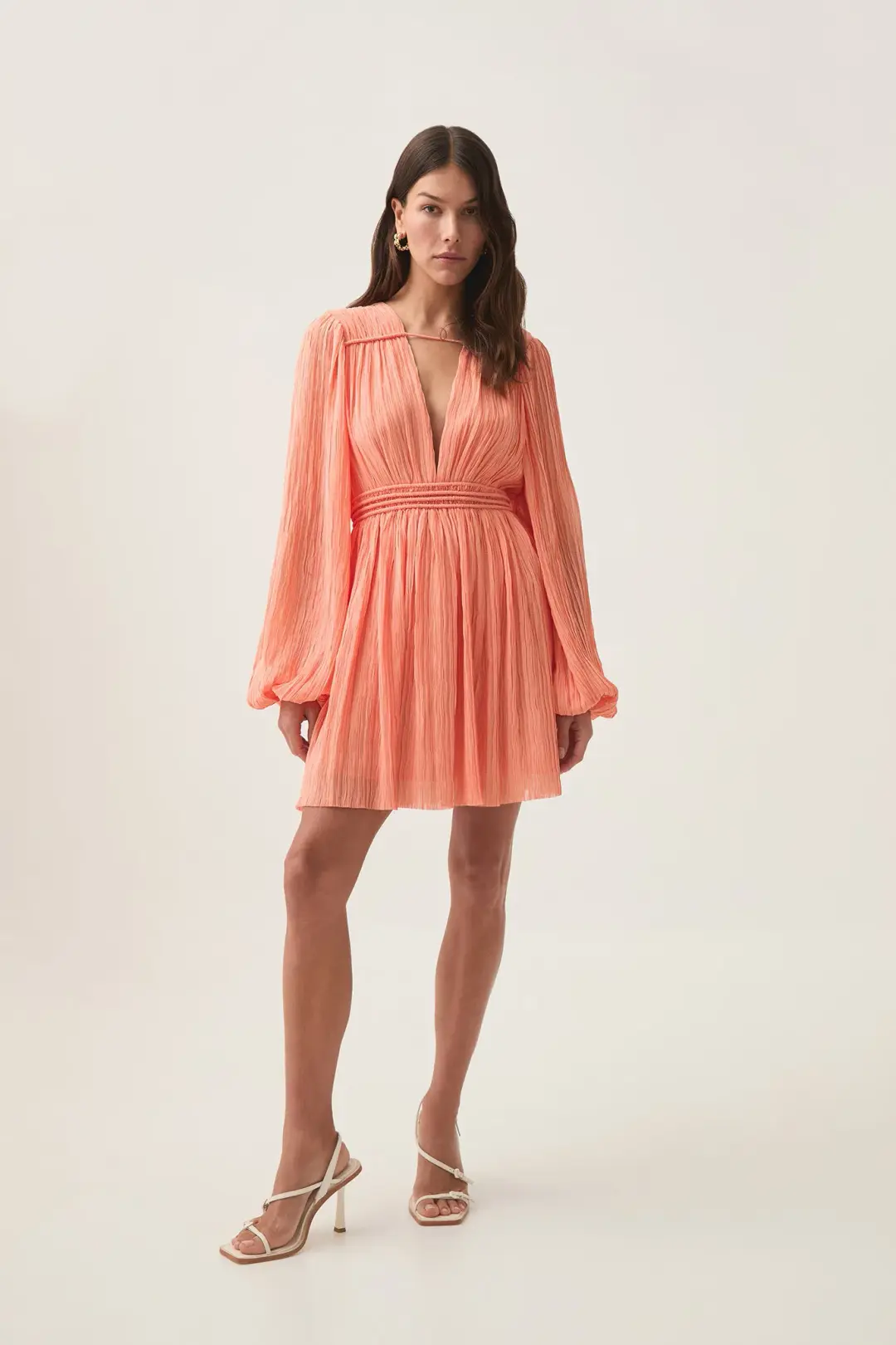 AJE Genevieve Pleated Mini Dress Apricot Size 12 for rent on The Volte - main image