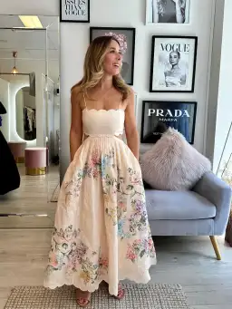Zimmermann Halliday Scallop Midi Dress Cream Watercolour Floral Size 1 / AU 10 for rent on The Volte - image 2