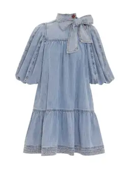 Zimmermann Denim Smock Mini Dress Faded Blue Size 6 for rent on The Volte - image 4