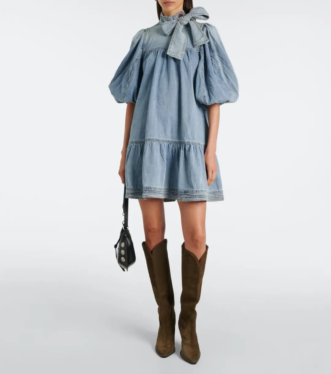 Zimmermann Denim Smock Mini Dress Faded Blue Size 6 for rent on The Volte - main image