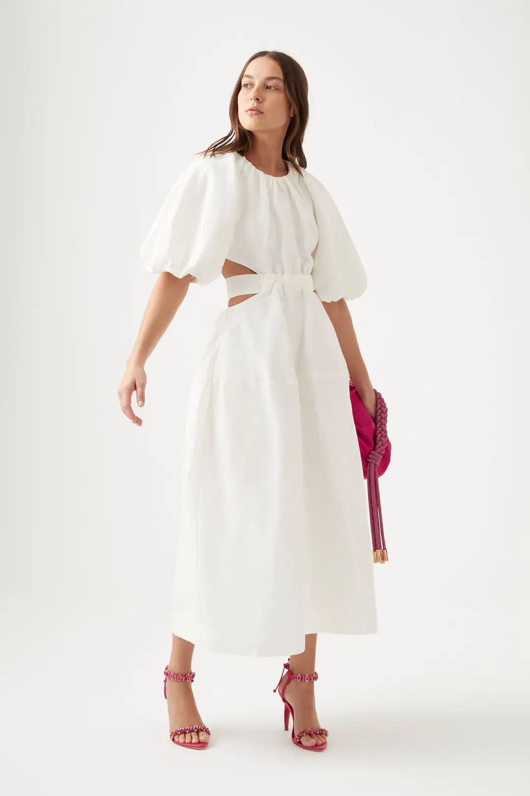 Aje Mimosa Cutout Midi Dress Ivory Size AU 4 for rent on The Volte - main image