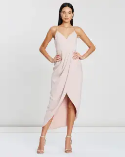 Shona Joy Core Cocktail Draped Midi Dress Ballet Pink Size 6 for rent on The Volte - image 1