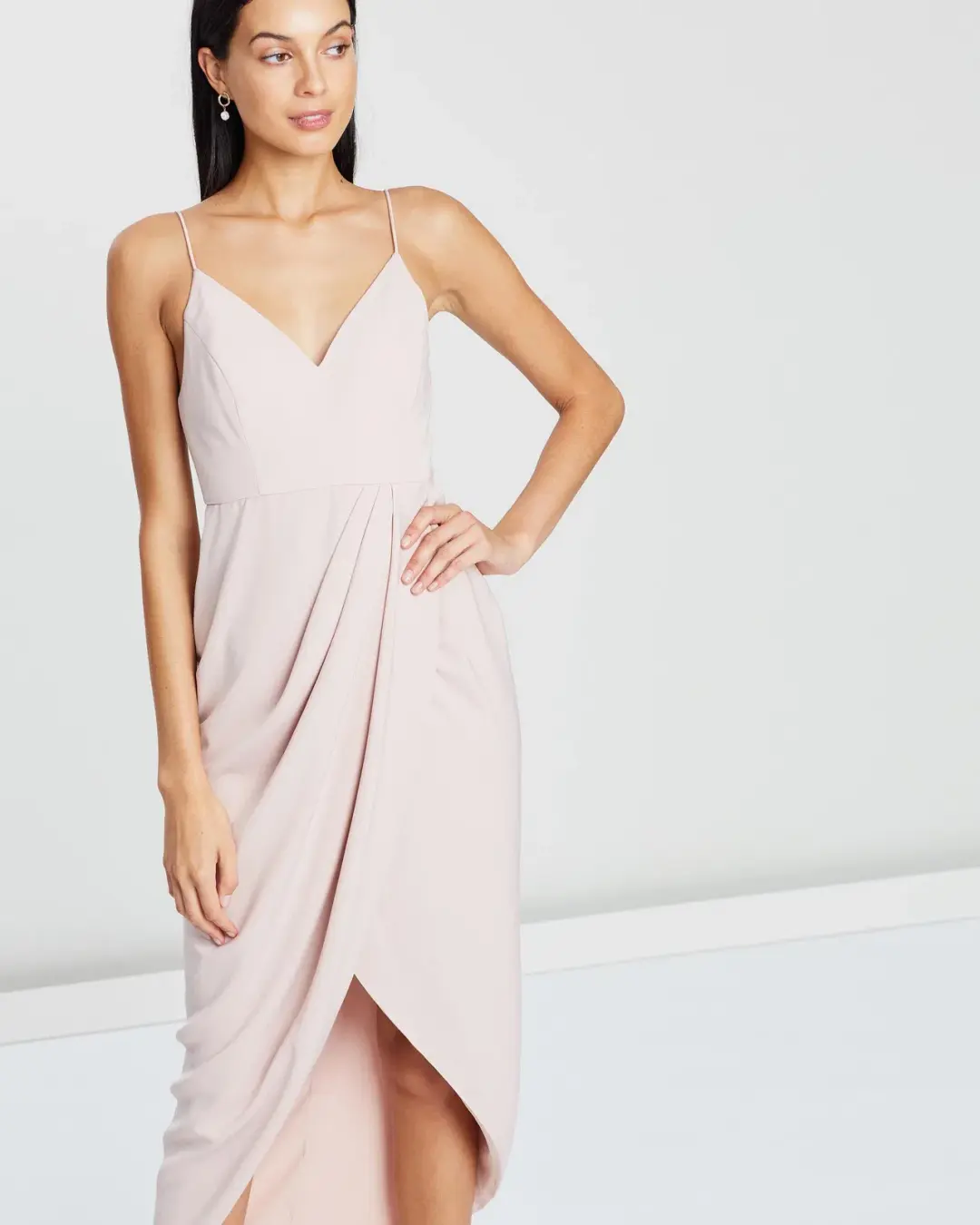 Shona Joy Core Cocktail Draped Midi Dress Ballet Pink Size 6 for rent on The Volte - main image