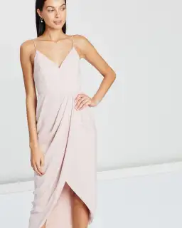 Shona Joy Core Cocktail Draped Midi Dress Ballet Pink Size 6 for rent on The Volte - image 2
