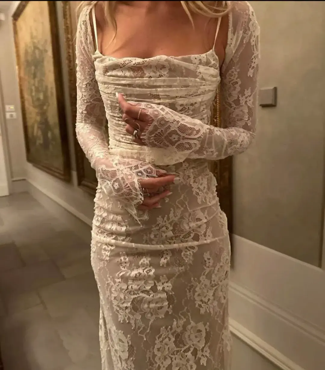 House of CB Artemis Lace Maxi Dress in Vintage Cream Size 10 for rent on The Volte - main image