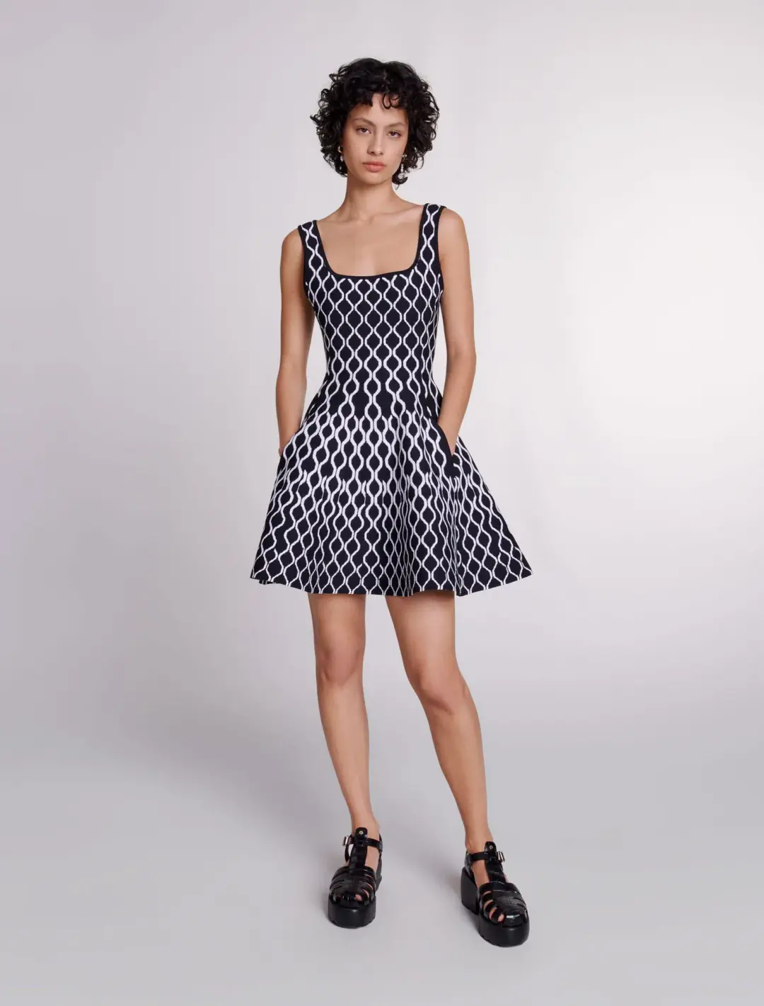 Maje Pattern-jacquard Flared Mini Dress Print Size 8 for rent on The Volte - main image