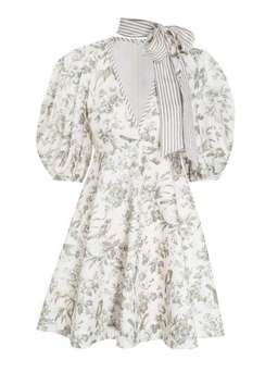 Zimmermann Linen Day Mini Dress Olive Toile Print Size 0 / AU 8 for rent on The Volte - image 5