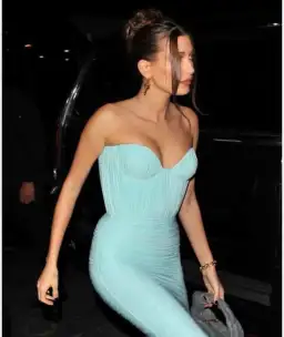 Alex Perry Prescott Ice Blue Off Shoulder Ruched Midi Dress With Gloves Size S / AU 8 for rent on The Volte - image 1