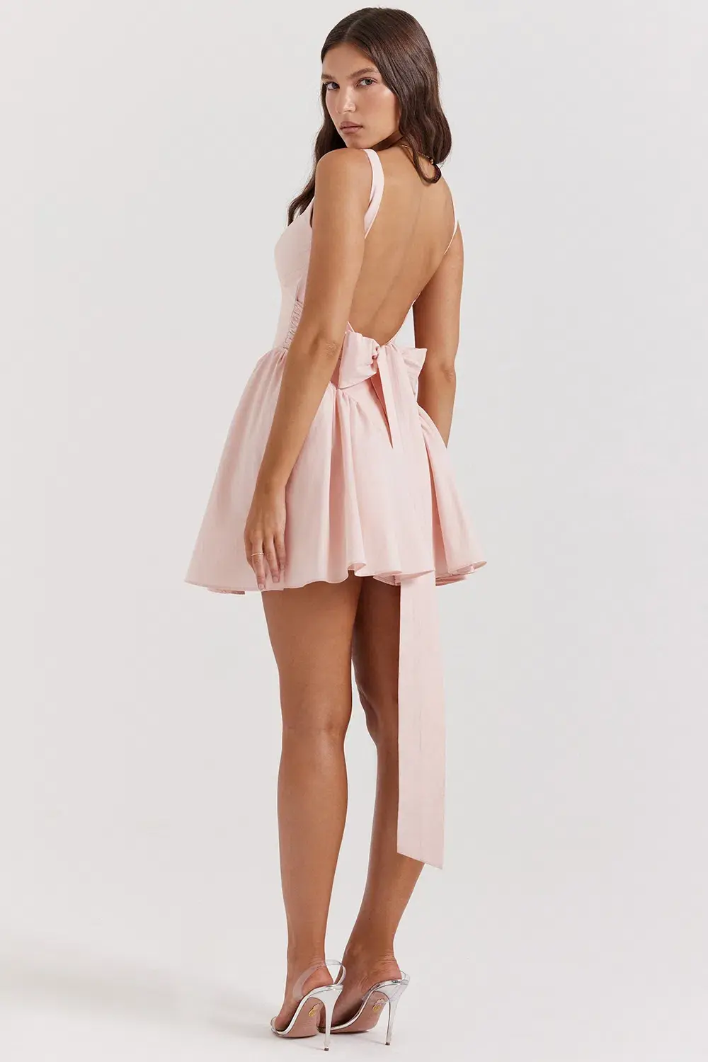 House of CB Florianne Bow Mini Dress Soft Peach Size 6 for rent on The Volte - main image